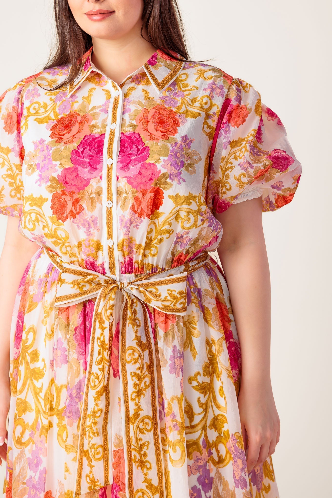 MAKING IT RIGHT IVORY FLORAL WOVEN MIDI DRESS Flying Tomato